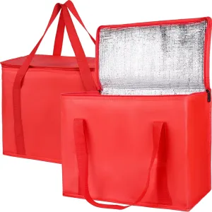 2-Pack Insulated Reusable Grocery Bag with Zippered Top, X-Large Insulated Food/Pizza Delivery Bag, Bodaon Frozen Foods Cold, Cooler Shopping Bags, Red