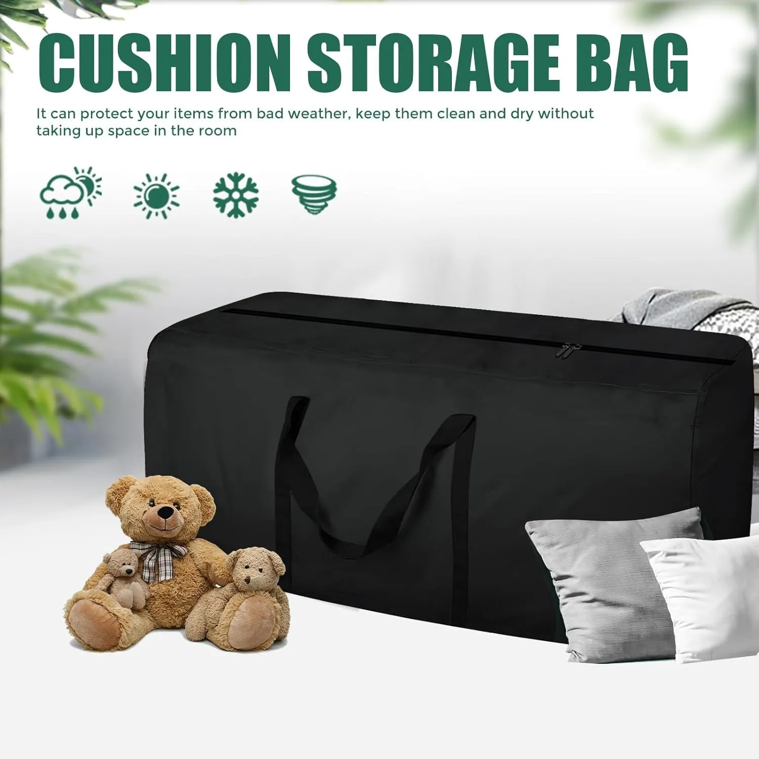 2 Pack Patio Cushion Storage Bag, 68 Inches Waterproof Storage Bag for Outdoor Funiture Cushion Extra Large Outdoor Cushions Storage Bag with Zippers and Handles