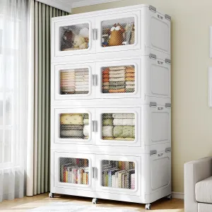 220Gal Extra Large Storage Bins with Lid, 880Qt Plastic Stackable Storage Bins with Wheels, Collapsible Closet Organizer and Storage Drawers, Storage Cabinets for Home, Office, 4 Pack, White