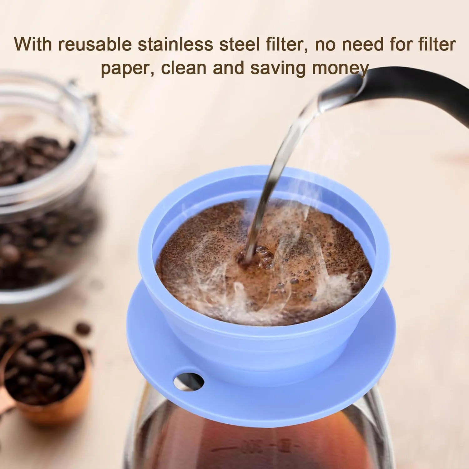 3 Pack Collapsible Travel Pour Over Coffee Maker Camping, Paperless Travel Collapsible Pour Over Coffee Dripper Kit, Silicone Reusable Coffee Strainer Pour Over Cup