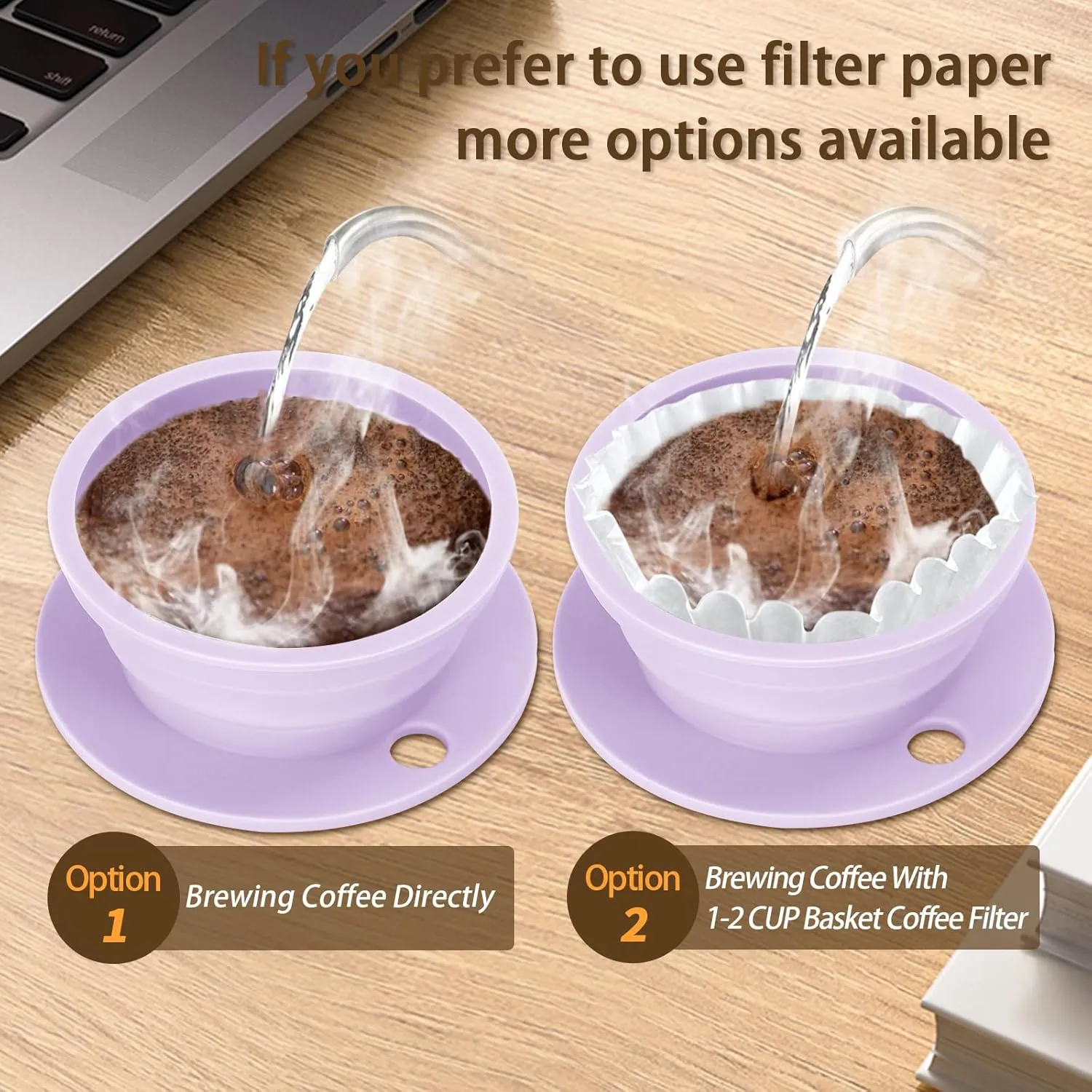 3 Pack Collapsible Travel Pour Over Coffee Maker Camping, Paperless Travel Collapsible Pour Over Coffee Dripper Kit, Silicone Reusable Coffee Strainer Pour Over Cup