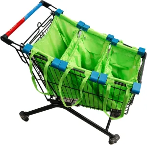 3-Pack Reusable Shopping Bags – Grocery Organizers with Universal Cart Clips, Pockets, and Foldable- Patent Blk