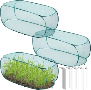 3 Pcs 45" x 20" x 18" Foldable Garden Rows Plants Cover Vegetable Mesh Plant Protector Net Cage Guard with Ground Nails for Protecting Vegetables Fruits Seedlings Flowers