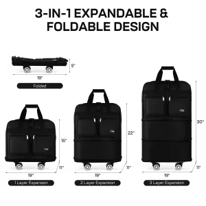 40-inch Expandable Folding Roller Luggage Bag: Waterproof, Wheeled & Detachable, Ideal for Travel, Moving, Storage & Camping - Solve All Your Spacious Storage Woes(40in-black)