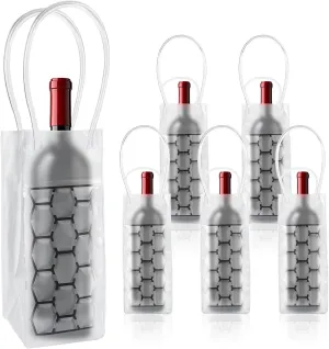 6 Pack Ice Wine Bag with Handle, Portable Wine Chiller Bag, Wine Cooler Gift Bag, Bottle Cooler Bag for White Wine Red Wine Champagne Sparkling Wine, Outdoor Picnic Party Beach Birthday Bachelor Party