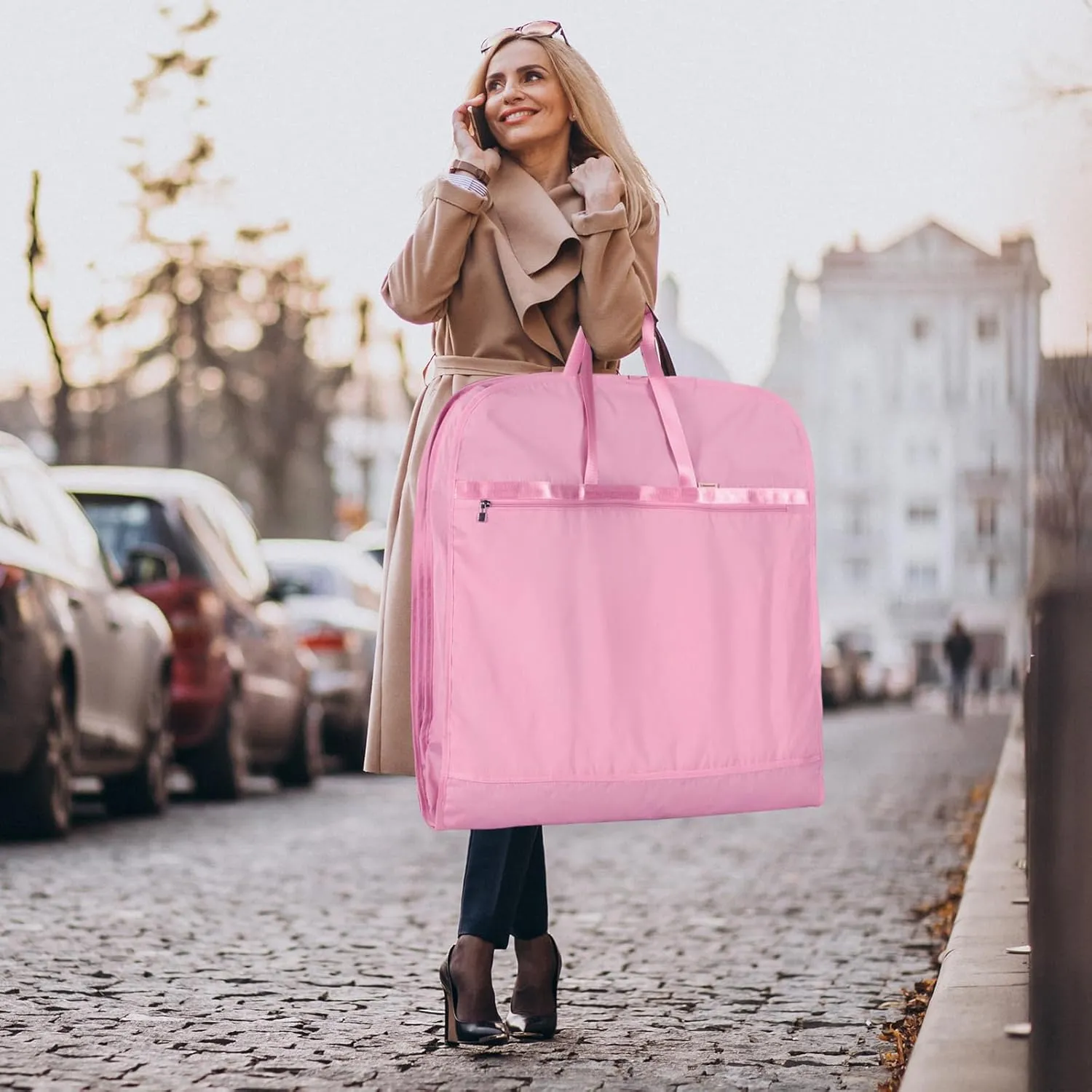 60 Inch Heavy Duty Tear Resistance Wedding Dress Bag for Wedding Travel, Waterproof Dress Cover for Closet Wardrobe. Garment Bag for Gowns, Tuxedos, Dress, Long Coats. Pink, 60 Inch.