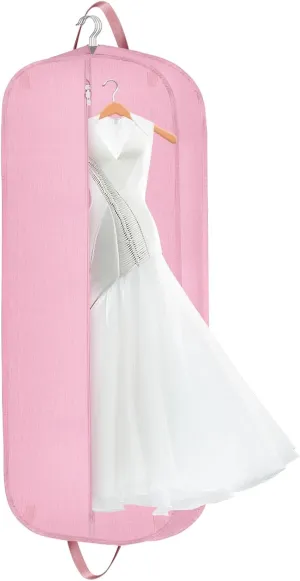 60 Inch Heavy Duty Tear Resistance Wedding Dress Bag for Wedding Travel, Waterproof Dress Cover for Closet Wardrobe. Garment Bag for Gowns, Tuxedos, Dress, Long Coats. Pink, 60 Inch.