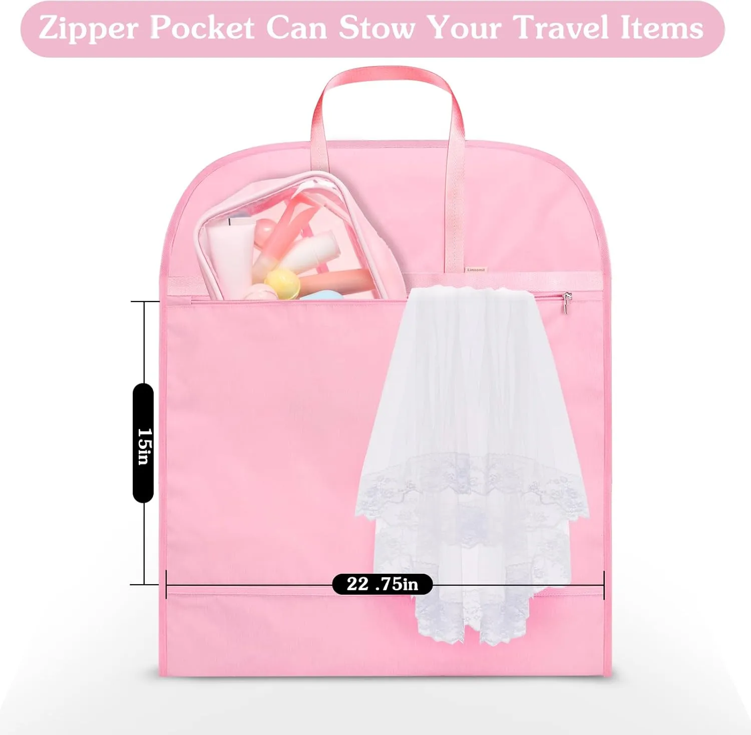 60 Inch Heavy Duty Tear Resistance Wedding Dress Bag for Wedding Travel, Waterproof Dress Cover for Closet Wardrobe. Garment Bag for Gowns, Tuxedos, Dress, Long Coats. Pink, 60 Inch.