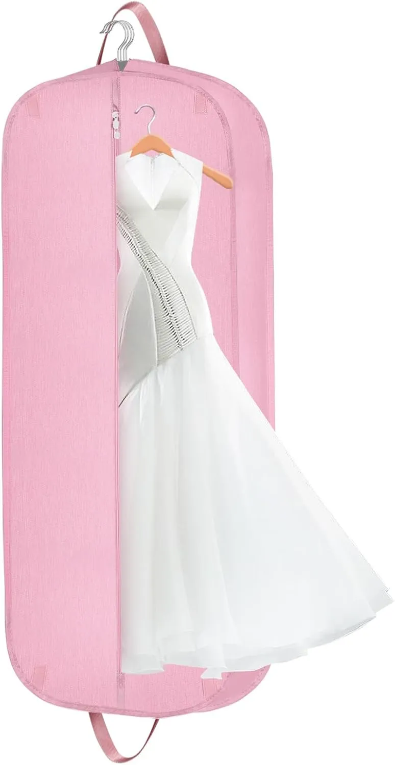60 Inch Heavy Duty Tear Resistance Wedding Dress Bag for Wedding Travel, Waterproof Dress Cover for Closet Wardrobe. Garment Bag for Gowns, Tuxedos, Dress, Long Coats. Pink, 60 Inch.