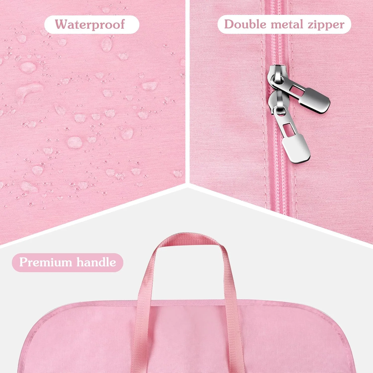60 Inch Heavy Duty Tear Resistance Wedding Dress Bag for Wedding Travel, Waterproof Dress Cover for Closet Wardrobe. Garment Bag for Gowns, Tuxedos, Dress, Long Coats. Pink, 60 Inch.