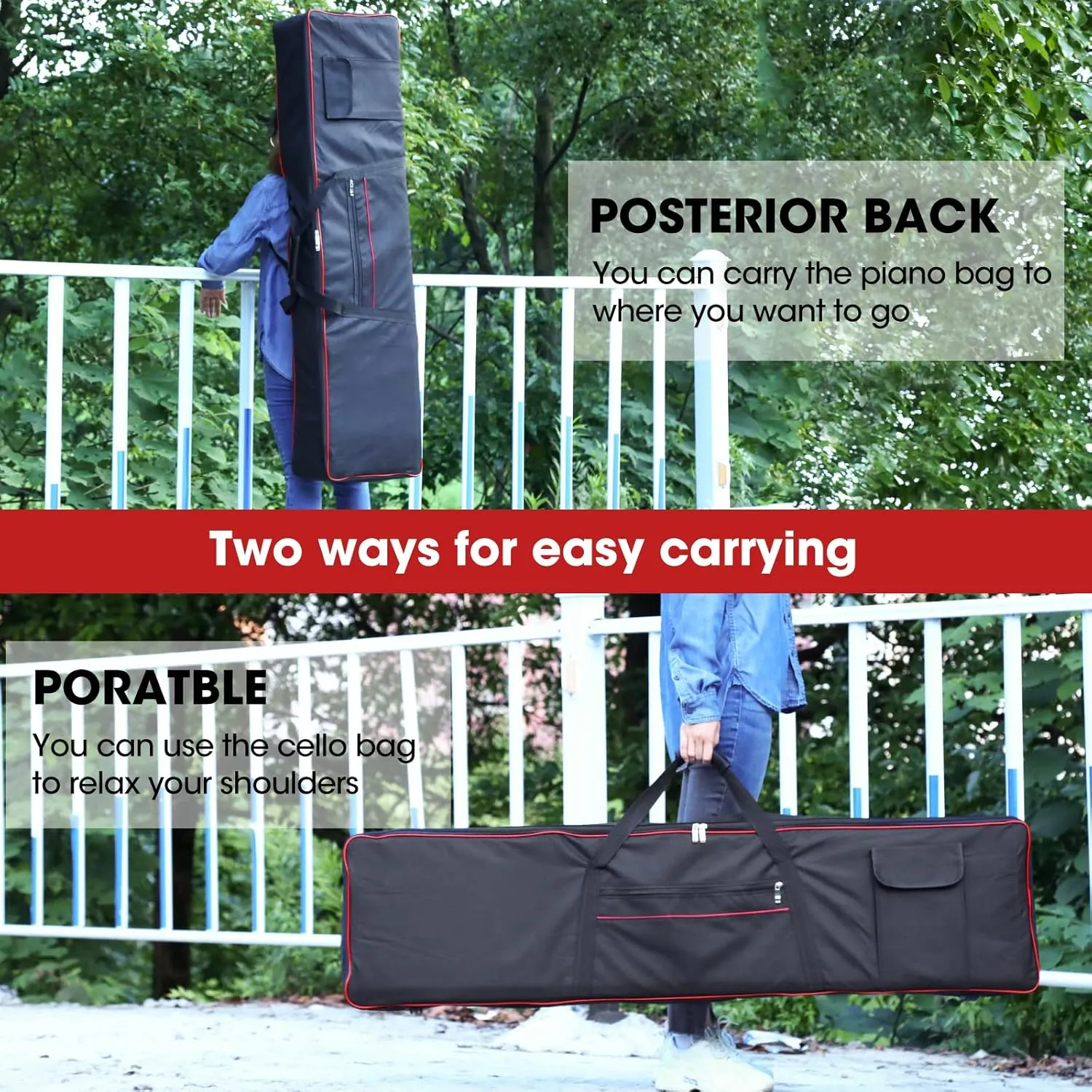 88 Key Keyboard Case Carrying Piano Cover, Gig Bag with 2-Pocket Keyboard Bag, 600D Durable Oxford Inside Padded Full Coverage Dust Protection for Digital Piano Covers