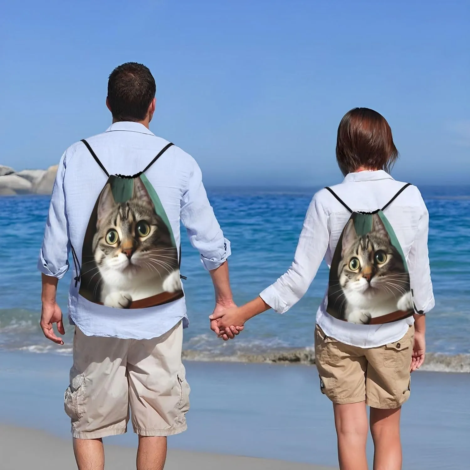 A curious cat Drawstring Backpack Waterproof String Bag Sports Sackpack Gym Bags for Men Women