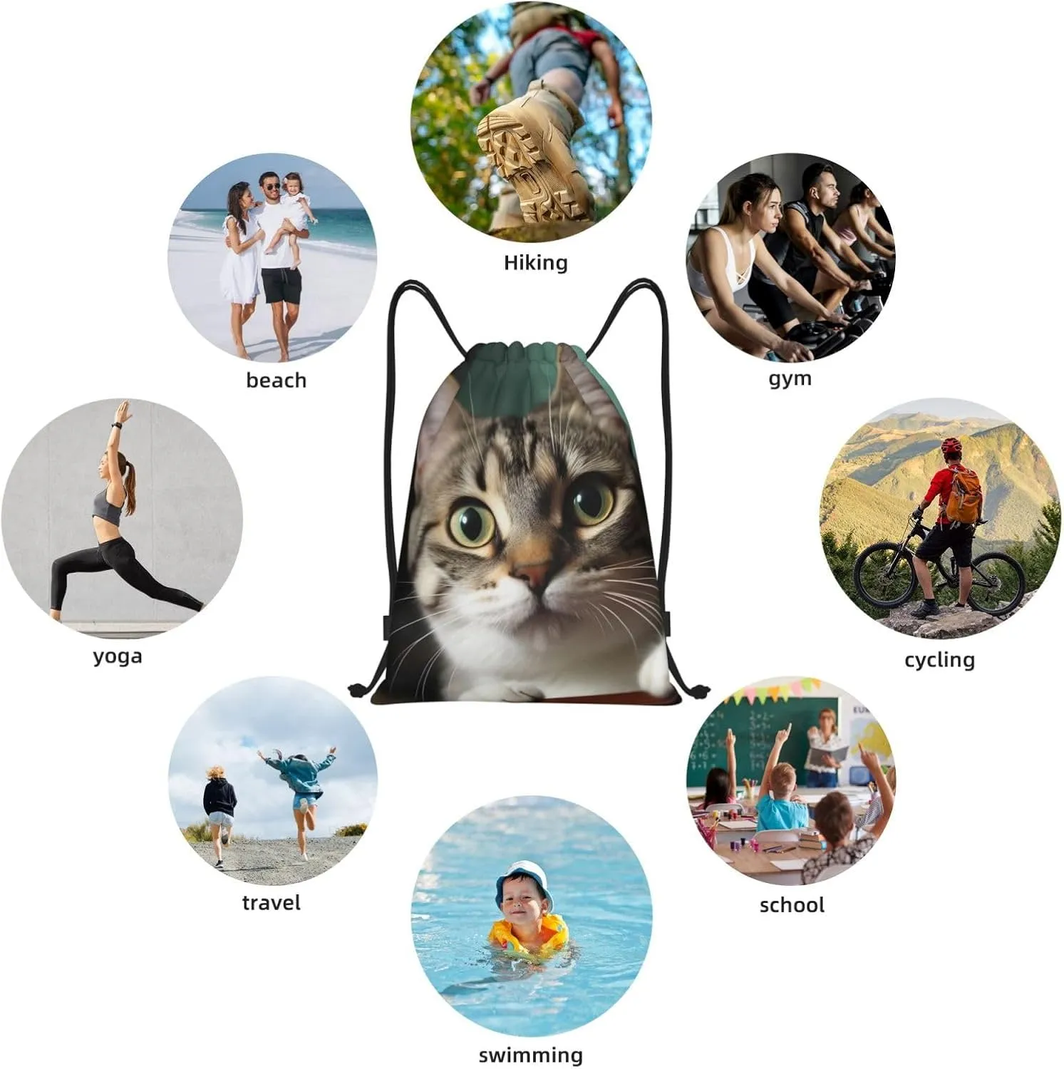 A curious cat Drawstring Backpack Waterproof String Bag Sports Sackpack Gym Bags for Men Women