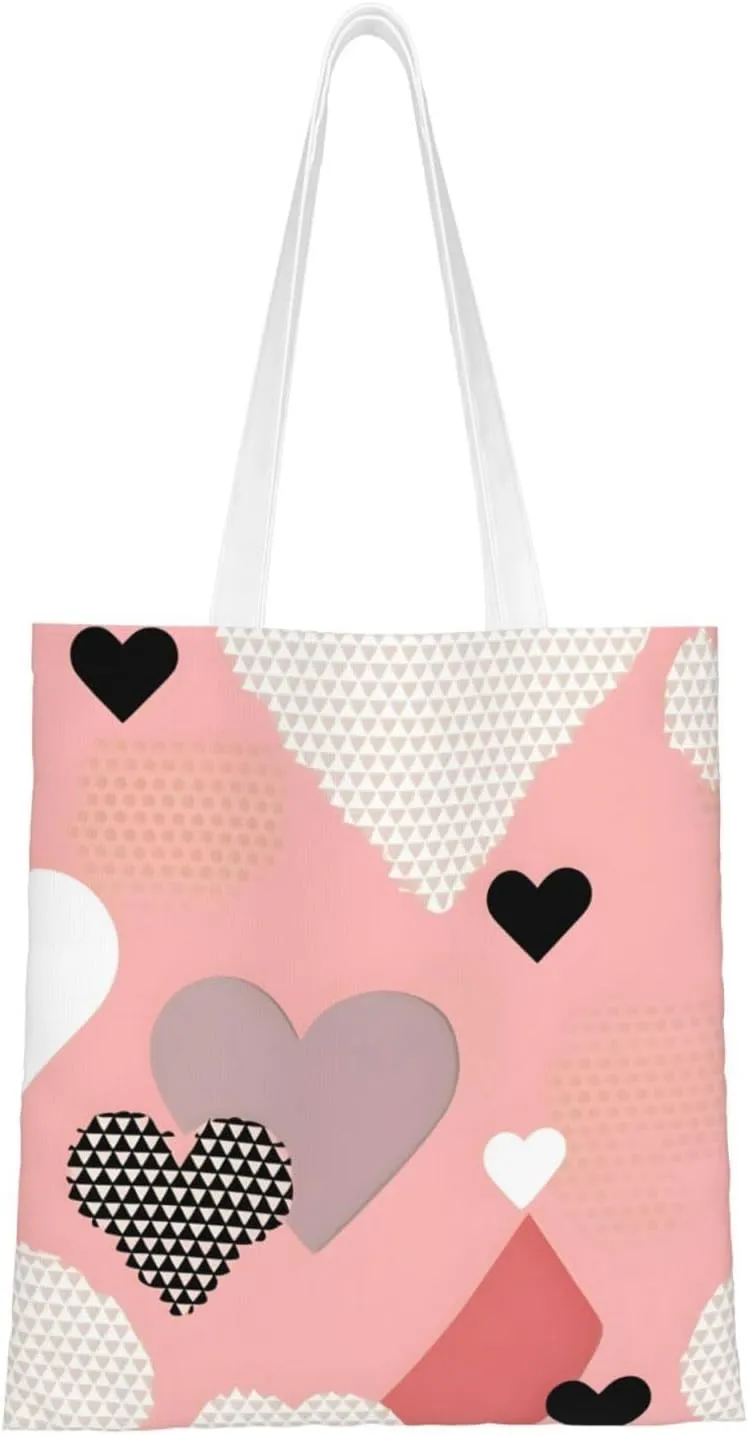 Abstract Love Chart Pattern Double Sided Canvas Tote Bag, Reusable Grocery Shopping Bag, Carry or Shoulder ï¼Œ15x16.5 in