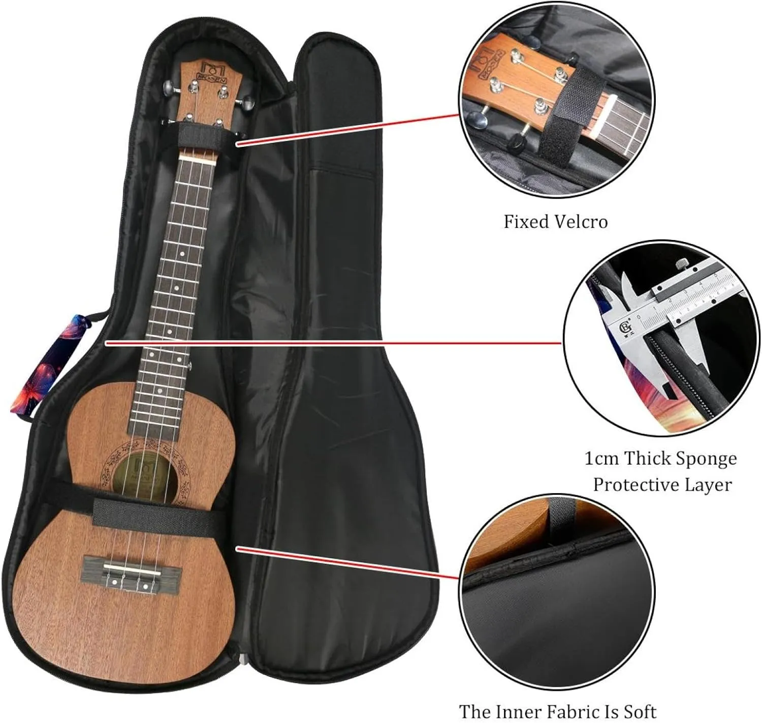 Aesthetic Flowers Glowing Butterflies Ukulele Case, Padded Bag for 23 Inch Concert Ukulele, Waterproof & Durable