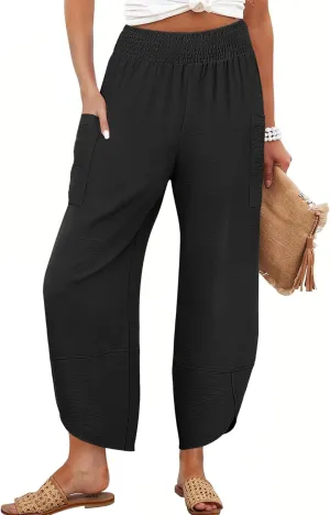 ANRABESS Womens Wide Leg Palazzo Capri Pants 2025 Summer Casual Loose High Waisted Lounge Flowy Cropped Beach Work Trousers