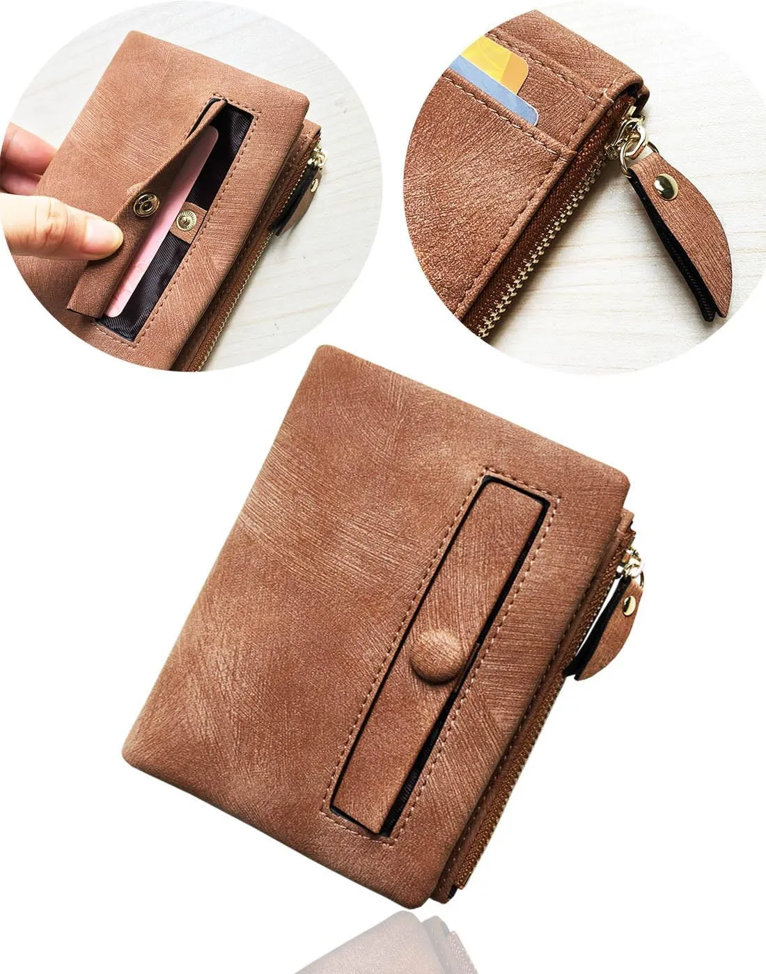 AOXONEL Women's Rfid Small Bifold Leather Wallet Ladies Mini Zipper Coin Purse id card Pocket,Slim Compact Thin