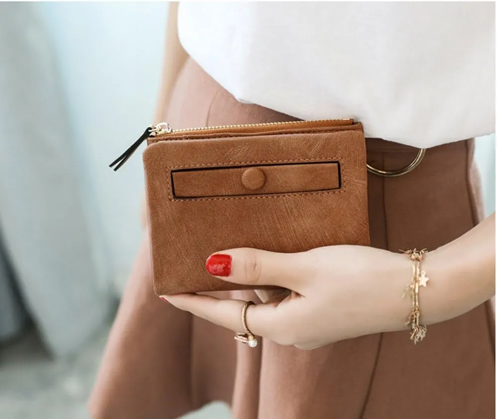 AOXONEL Women's Rfid Small Bifold Leather Wallet Ladies Mini Zipper Coin Purse id card Pocket,Slim Compact Thin