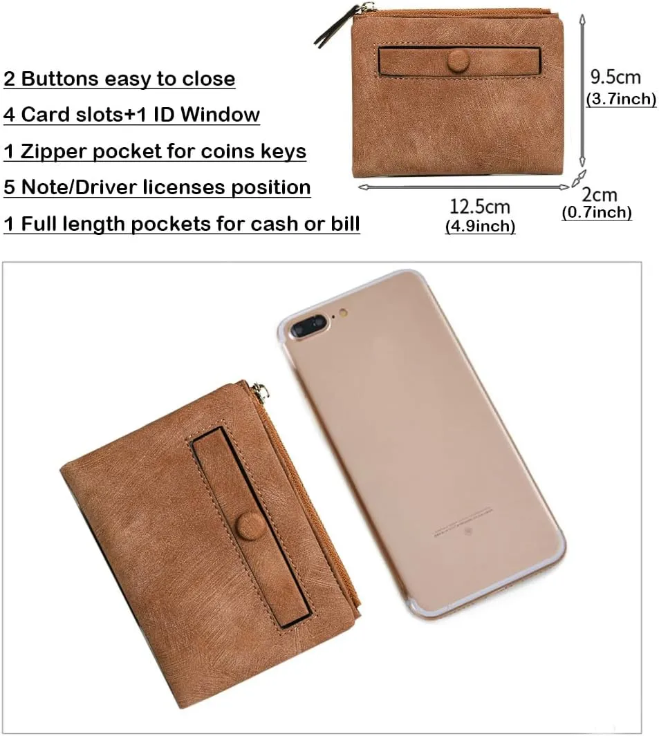 AOXONEL Women's Rfid Small Bifold Leather Wallet Ladies Mini Zipper Coin Purse id card Pocket,Slim Compact Thin