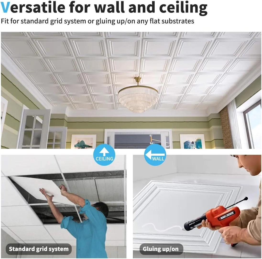Art3d PVC Ceiling Tiles, 2'x2' Plastic Sheet in White (12-Pack)