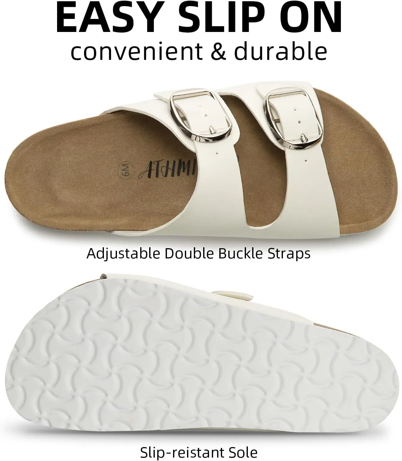 ATHMILE Womens Sandals Beach Vacation Essentials Sandals for Women with Arch Support Comfort Cork Footbed Summer Shoes for Women