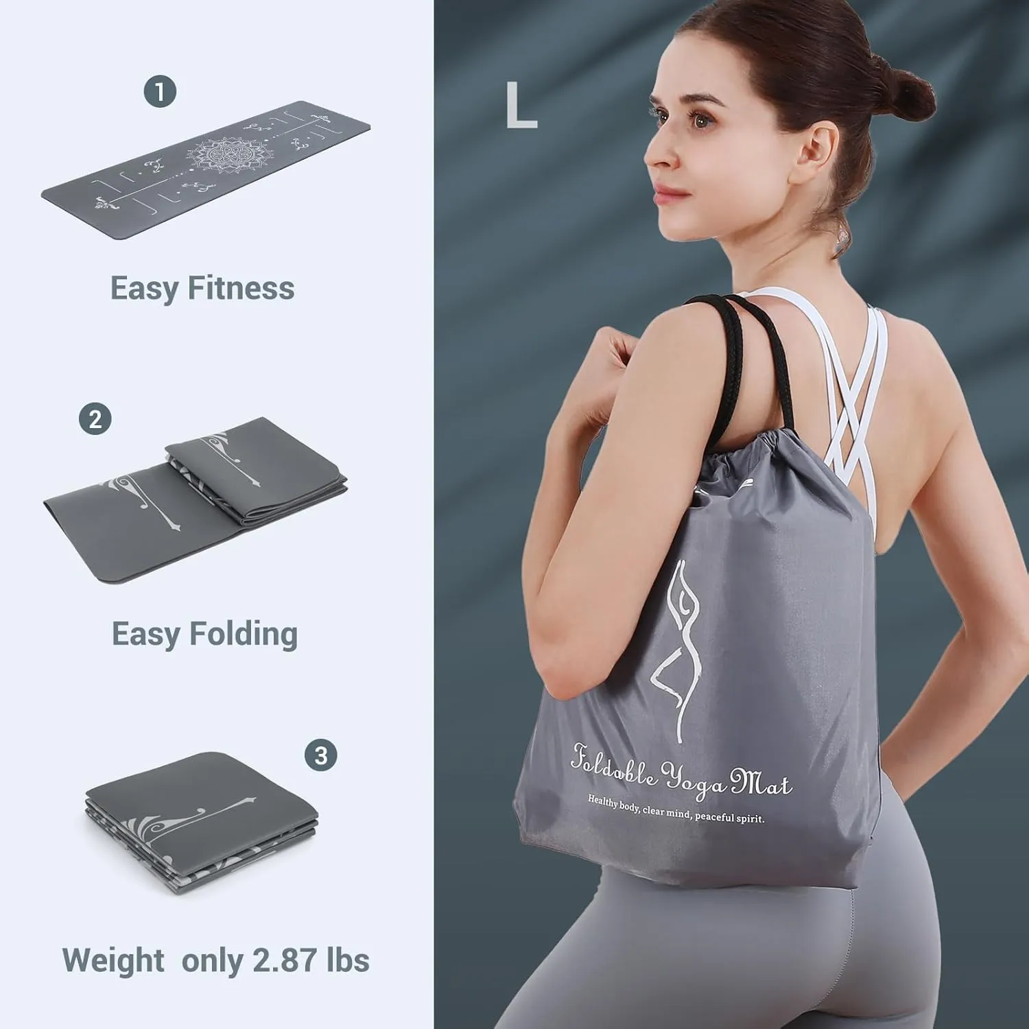 Avoalre Travel Yoga Mat Packable - Super Non Slip Foldable Fitness & Exercise Mat - Folding Lightweight Hot Yoga Mat with Carry Bag for Pilates & Floor Home Workouts (72"L x 24" & 32''W x 3mm Thick)