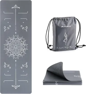 Avoalre Travel Yoga Mat Packable - Super Non Slip Foldable Fitness & Exercise Mat - Folding Lightweight Hot Yoga Mat with Carry Bag for Pilates & Floor Home Workouts (72"L x 24" & 32''W x 3mm Thick)
