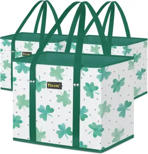 BALEINE 3Pk Reusable Grocery Bags, Foldable Shopping Bags for Groceries with Reinforced Bottom & Handles (Clover)