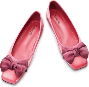 Ballet Flats for Women ; Square Toe Mary Jane Flats ; Satin Material Ballet Shoes ; Bowknot Elegant Dressy Women Shoes
