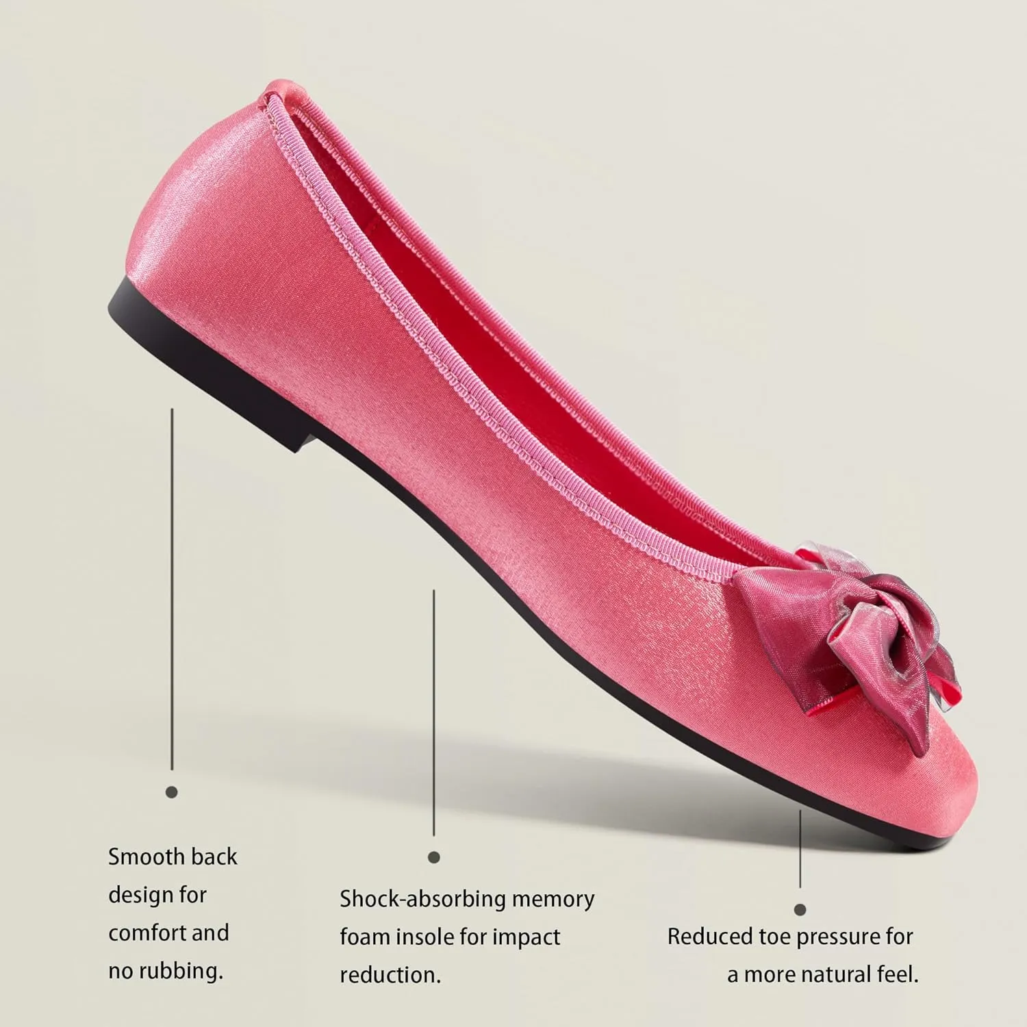 Ballet Flats for Women ; Square Toe Mary Jane Flats ; Satin Material Ballet Shoes ; Bowknot Elegant Dressy Women Shoes