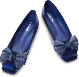 Ballet Flats for Women ; Square Toe Mary Jane Flats ; Satin Material Ballet Shoes ; Bowknot Elegant Dressy Women Shoes