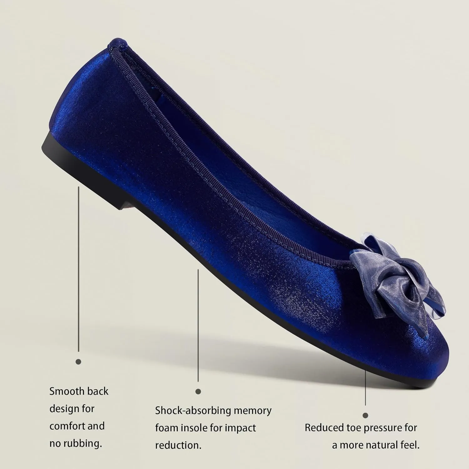 Ballet Flats for Women ; Square Toe Mary Jane Flats ; Satin Material Ballet Shoes ; Bowknot Elegant Dressy Women Shoes