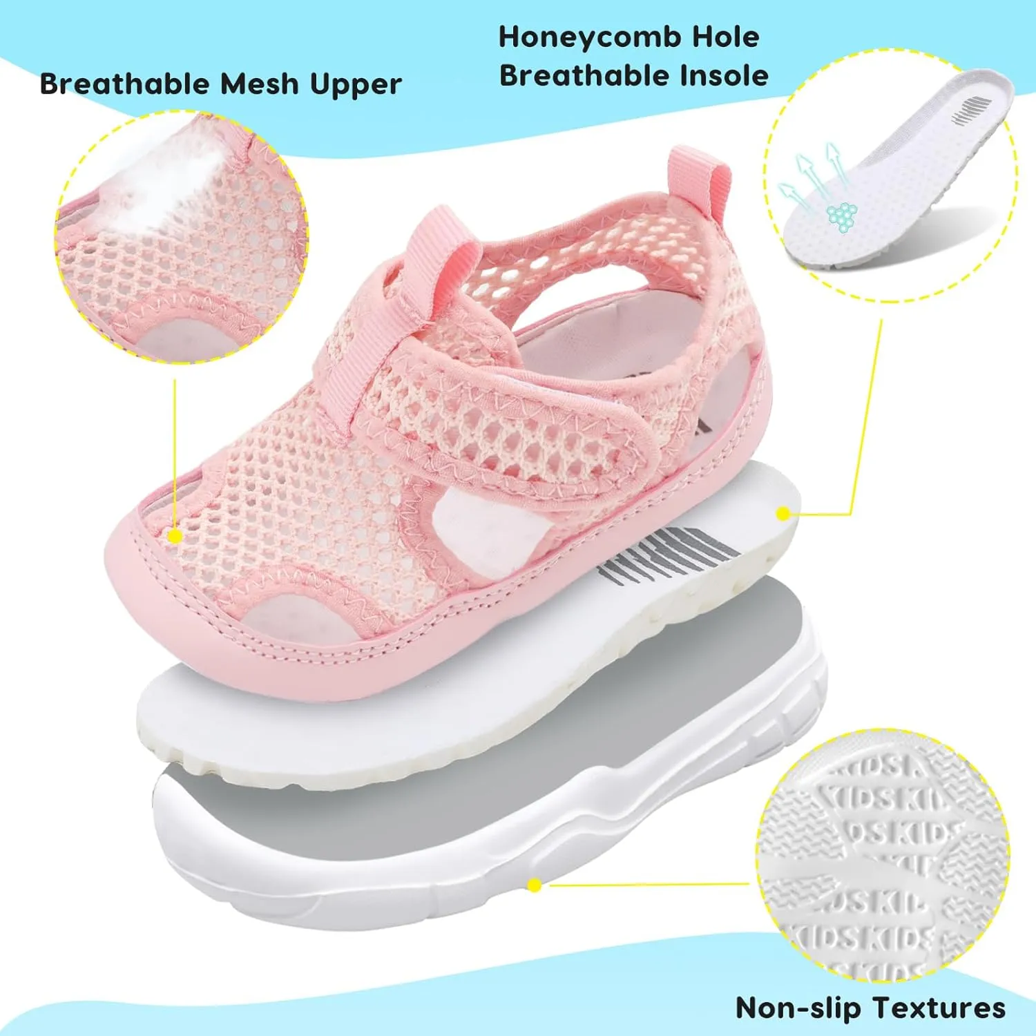 BARERUN Kids Water Shoes Boys Girls Barefoot Aqua Socks for Swim Surf Pool Beach Sport Lightweight Breathable Sandal Athletic Slip-On Sneaker for Toddler Outdoor Indoor