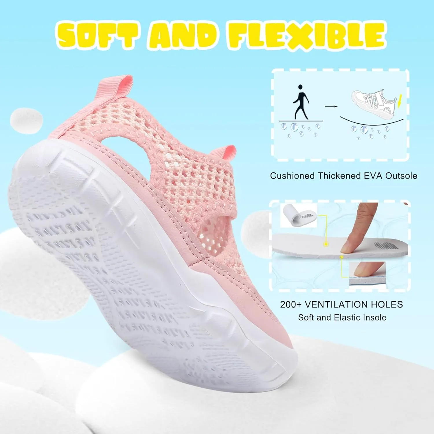 BARERUN Kids Water Shoes Boys Girls Barefoot Aqua Socks for Swim Surf Pool Beach Sport Lightweight Breathable Sandal Athletic Slip-On Sneaker for Toddler Outdoor Indoor
