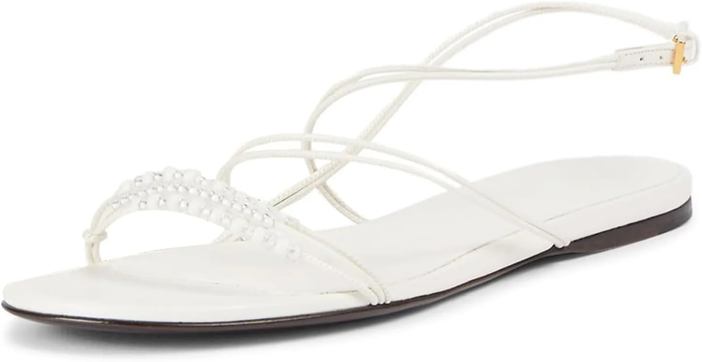Beaded Strappy Flat Sandals for Women Bohemian Sandals Open Toe Slingback Flats Summer Vacation Beach Casual Daily Dressy Cute Shoes