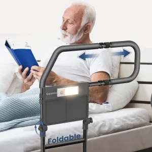 Bed Rails for Elderly Adults Safety - with Motion Light & Storage Pouch, Foldable Bed Rail for Seniors, Surgery Patients & Handicap with Support Legs, Fit King Queen Full Twin Bed