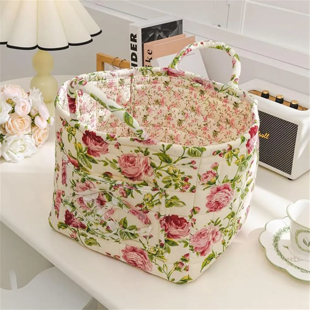 Boho Fabric Storage Basket, Boho Floral Laundry Baskets, Large Collapsible Laundry Basket Hamper with Easy Carry Handles, Portable Folding Storage Bag, for Clothes and Sundries (L)
