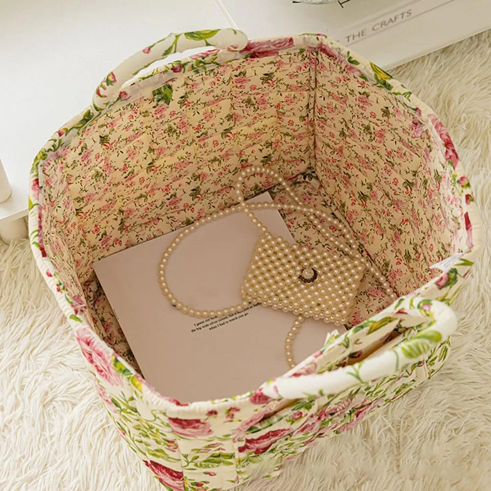 Boho Fabric Storage Basket, Boho Floral Laundry Baskets, Large Collapsible Laundry Basket Hamper with Easy Carry Handles, Portable Folding Storage Bag, for Clothes and Sundries (L)