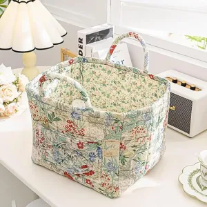 Boho Fabric Storage Basket, Boho Floral Laundry Baskets, Large Collapsible Laundry Basket Hamper with Easy Carry Handles, Portable Folding Storage Bag, for Clothes and Sundries (L)