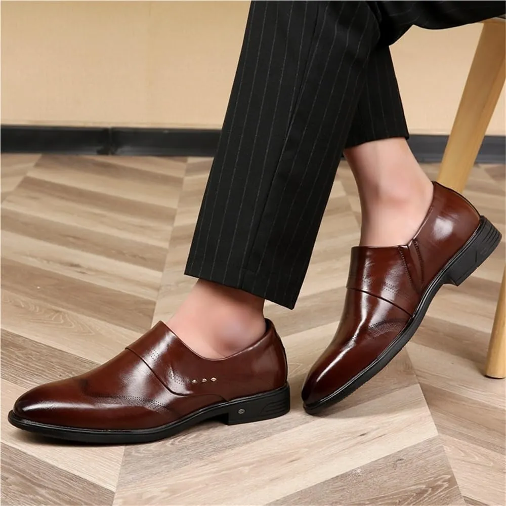 Breathable Leather Oxford Shoes for Men Low Top Slip On Casual Business Work Anti Slip Walking Trendy Comfortable Footwear