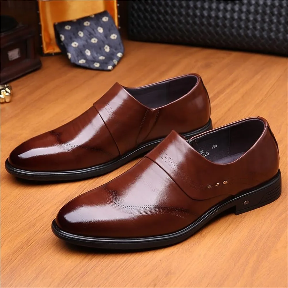 Breathable Leather Oxford Shoes for Men Low Top Slip On Casual Business Work Anti Slip Walking Trendy Comfortable Footwear