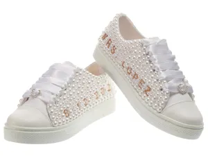Bridal Shoes Wedding Sneakers, Personalized Shoes for Bride, Lace Bridal Tennis Shoes, bride platform shoes flat sole pearls bride shoe flat sole personalized shoes (38 EUR / 7,5 US)