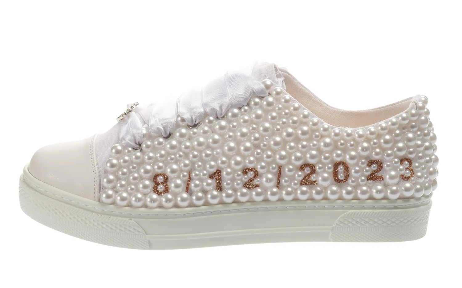 Bridal Shoes Wedding Sneakers, Personalized Shoes for Bride, Lace Bridal Tennis Shoes, bride platform shoes flat sole pearls bride shoe flat sole personalized shoes (38 EUR / 7,5 US)
