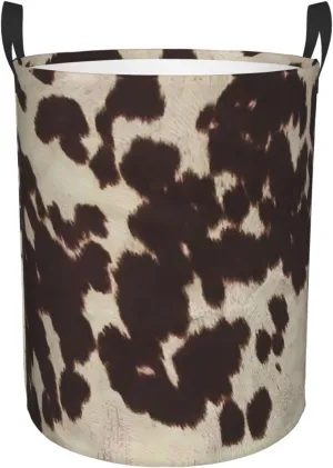 Brown Cowhide Printed Waterproof Oxford Fabric Laundry Hamper,Dirty Clothes Storage Basket For Bedroom
