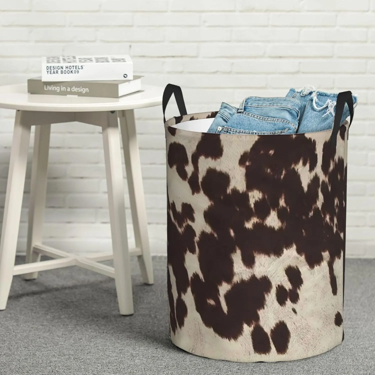 Brown Cowhide Printed Waterproof Oxford Fabric Laundry Hamper,Dirty Clothes Storage Basket For Bedroom