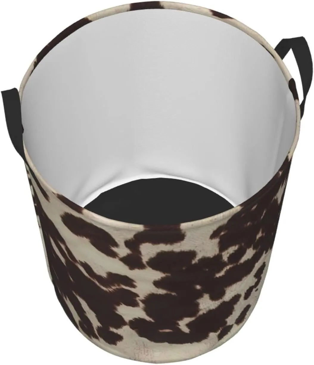 Brown Cowhide Printed Waterproof Oxford Fabric Laundry Hamper,Dirty Clothes Storage Basket For Bedroom