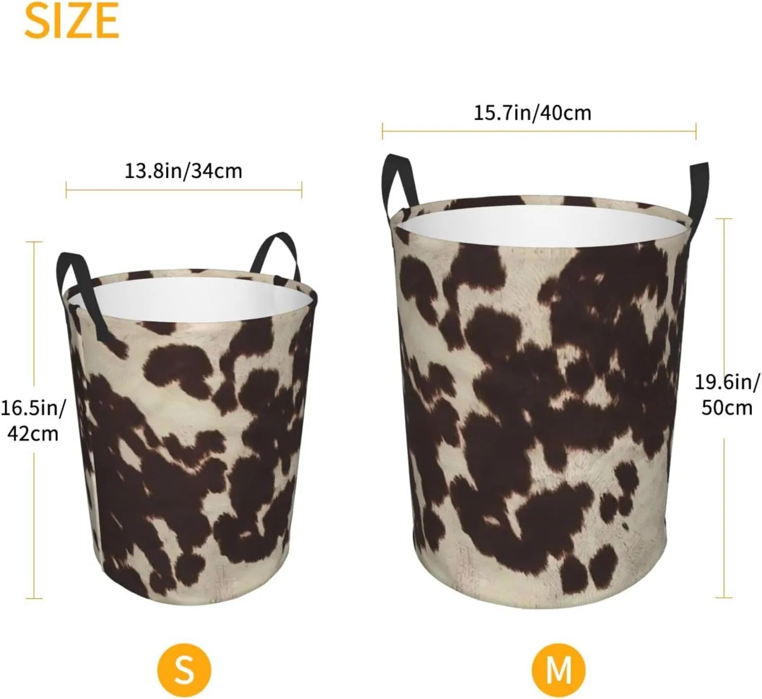 Brown Cowhide Printed Waterproof Oxford Fabric Laundry Hamper,Dirty Clothes Storage Basket For Bedroom