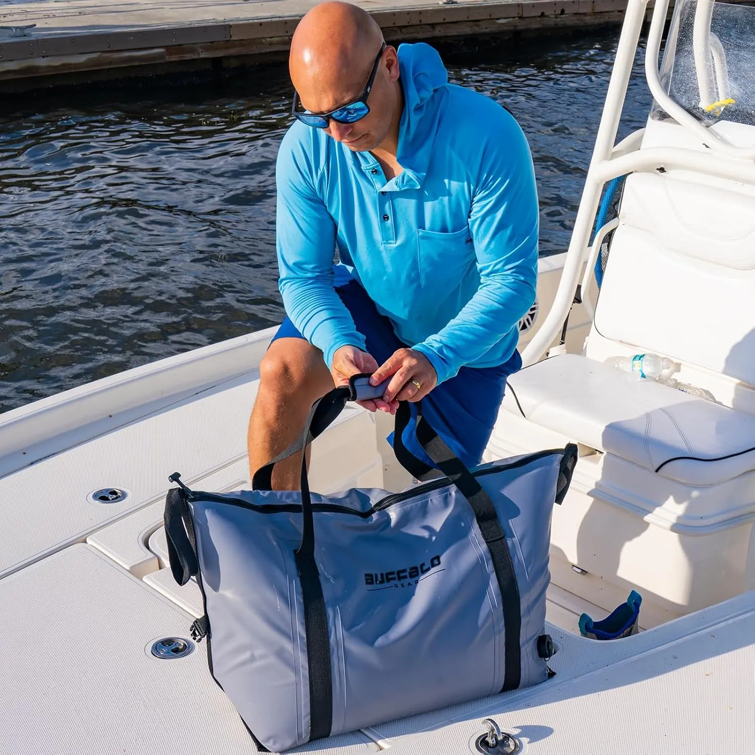 Buffalo Gear Insulated Fish Cooler - 27.5QT 58QT Waterproof Flat Bottom Bag, Leakproof and Fishing Kill Bag
