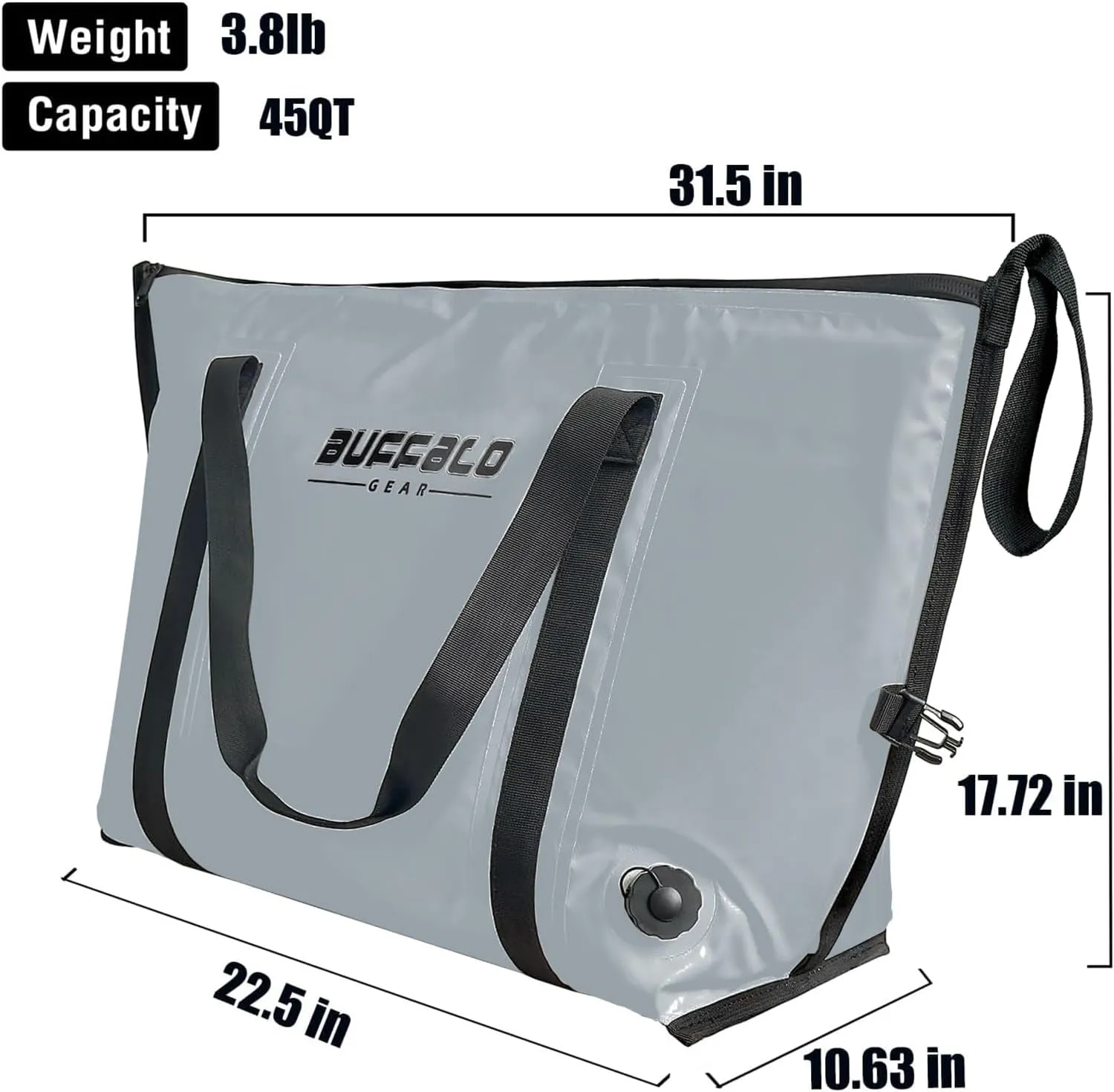 Buffalo Gear Insulated Fish Cooler - 27.5QT 58QT Waterproof Flat Bottom Bag, Leakproof and Fishing Kill Bag