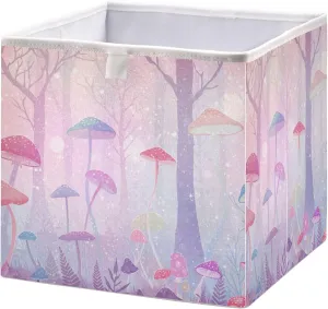 Burbuja Magic Forest Mushrooms Storage Cubes Fabric Storage Bins Foldable Closet Organizer Basket with Handle, 11x11x11 Cube